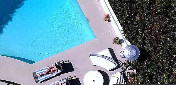  Super hot besties Emily Willis and Jewels Blu both gets fucked in hot threesome by the pool
